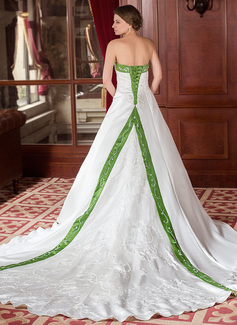 A-Line/Princess Strapless Cathedral Train Satin Wedding Dress With Embroidery Sashes Beadwork (002000040)