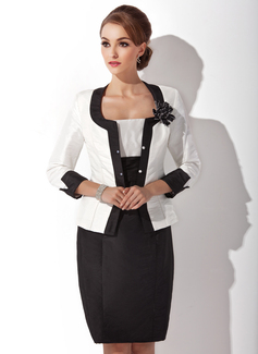 Sheath Square Neckline Knee-Length Taffeta Mother of the Bride Dress With Ruffle (008006143)