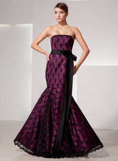 Mermaid Strapless Floor-Length Charmeuse Lace Evening Dress (017014463)