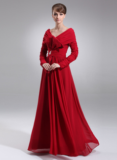 A-Line/Princess Off-the-Shoulder Floor-Length Chiffon Mother of the Bride Dress With Ruffle Beading (008025993)