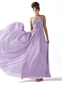 Corte A/Princesa Un sólo hombro Hasta el suelo Chifón Vestidos de baile de promoción con Volantes Bordoneado Con lentejuelas (018013785)