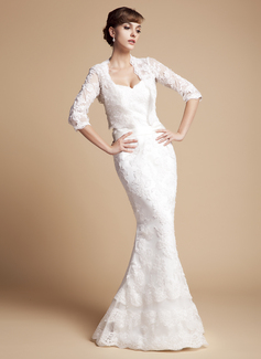 Mermaid Sweetheart Floor-Length Satin Lace Wedding Dress With Sashes (002011670)