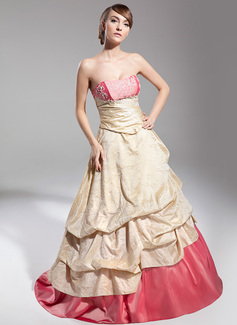 Ball-Gown Sweetheart Floor-Length Taffeta Quinceanera Dress With Ruffle Lace (021014698)