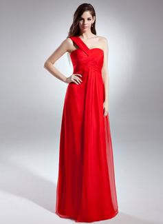 Empire One-Shoulder Floor-Length Chiffon Evening Dress With Ruffle (017015600)