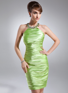 Sheath Scoop Neck Knee-Length Charmeuse Cocktail Dress With Ruffle Beading (016021182)