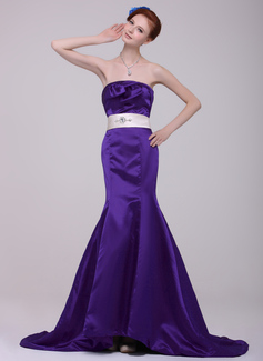 Mermaid Strapless Court Train Satin Evening Dress With Sash Beading (017016205)
