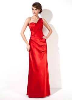 Sheath One-Shoulder Floor-Length Charmeuse Evening Dress With Ruffle Beading (017022549)