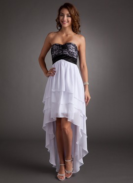 Empire Sweetheart Asymmetrical Chiffon Charmeuse Homecoming Dress With Lace (022008962)