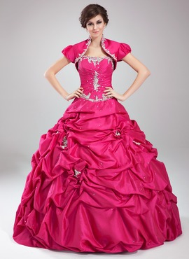 Ball-Gown Sweetheart Floor-Length Taffeta Quinceanera Dress With Ruffle Lace Beading (021004559)