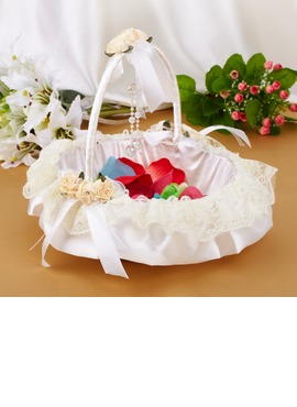 Elegant Flower Basket in Satin  Lace With Bow (102018053)