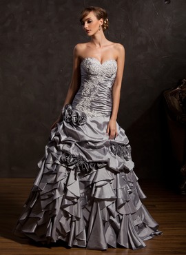 Ball-Gown Sweetheart Floor-Length Taffeta Quinceanera Dress With Ruffle Lace Flower(s) (021015143)