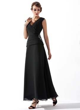 A-Line/Princess V-neck Ankle-Length Chiffon Mother of the Bride Dress With Ruffle Beading (008005756)