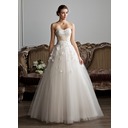 bal Cœur Longeur au sol Satin Tulle Robe de Mariée avec Ondulé Echarpes Perlé Appliques Fleurs (002013803)