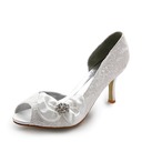 Satijn Stiletto Heel Peep Toe Pumps Bruidsschoenen met Bowknot Rhinestone (047005038)