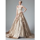 Nice Ball-Gown Sweetheart Cathedral Train Satin Lace Wedding Dresses With Ruffle Beadwork (002004515)