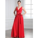 New Style Selina 2012 A-Line/Princess V-neck Floor-Length Chiffon Charmeuse 83th Oscar Style Dresses With Ruffle Sash (028004018)