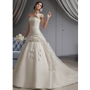bal Une epaule Traîne Cathedral Organza Robe de Mariée avec Ondulé Fleurs (002022678)