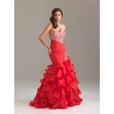 Mermaid Sweetheart Floor-Length Organza Satin Prom Dresses With Ruffle Beading (018005174)