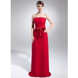 A-Line/Princess Strapless Sweep Train Chiffon Charmeuse Holiday Dress With Ruffle Sash (020015040)