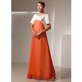 Empire V-neck Floor-Length Chiffon Satin Bridesmaid Dress (007014459)