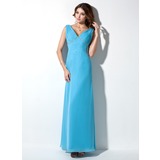 Empire V-neck Floor-Length Chiffon Bridesmaid Dress With Ruffle Beading (007001455)