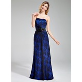 Sheath Sweetheart Floor-Length Charmeuse Lace Bridesmaid Dress With Flower(s) (007019606)