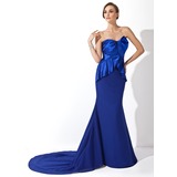Mermaid Sweetheart Court Train Chiffon Charmeuse Evening Dress With Ruffle (017006701)