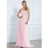 Mermaid One-Shoulder Sweep Train Chiffon Evening Dress With Ruffle Beading (017013090)