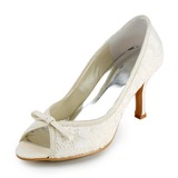 Lace Stiletto Heel Peep Toe Pumps Wedding Shoes With Bowknot (047005735)