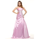 A-Line/Princess Scalloped Neck Sweep Train Taffeta Prom Dress With Ruffle Beading Appliques (018016097)