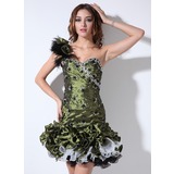 Sheath One-Shoulder Short/Mini Taffeta Organza Homecoming Dress With Ruffle Beading Feather (022021034)
