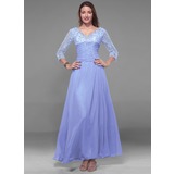 A-Line/Princess V-neck Ankle-Length Chiffon Holiday Dress With Lace Beading (020013056)