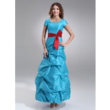 A-Line/Princess Square Neckline Floor-Length Taffeta Bridesmaid Dress With Ruffle Sash (007000958)
