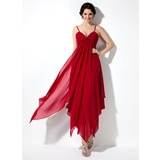 Empire V-neck Ankle-Length Chiffon Charmeuse Homecoming Dress With Ruffle (022021021)