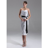 Sheath Sweetheart Tea-Length Charmeuse Bridesmaid Dress With Ruffle Sash Beading (007021059)