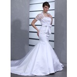 Mermaid Strapless Cathedral Train Satin Wedding Dress (002012701)