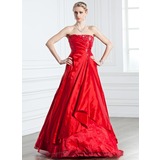 A-Line/Princess Strapless Floor-Length Taffeta Organza Quinceanera Dress With Ruffle Beading (021005238)