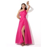 A-Line/Princess One-Shoulder Floor-Length Chiffon Prom Dress With Ruffle Beading Sequins (018005062)