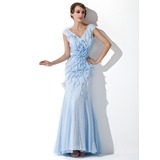 Mermaid V-neck Floor-Length Chiffon Sequined Prom Dress With Beading Flower(s) (018024292)