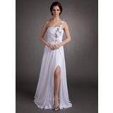 Sheath One-Shoulder Floor-Length Chiffon Holiday Dress With Ruffle Flower(s) Sequins (020016349)