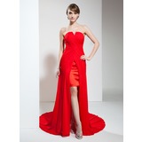 Sheath Sweetheart Asymmetrical Chiffon Prom Dress With Ruffle (018020789)