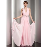 A-Line/Princess Halter Floor-Length Chiffon Holiday Dress With Ruffle Beading (020014591)