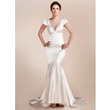 Mermaid V-neck Asymmetrical Charmeuse Wedding Dress (002012161)