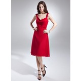 A-Line/Princess Cowl Neck Knee-Length Chiffon Bridesmaid Dress With Ruffle (007015661)