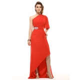 A-Line/Princess One-Shoulder Asymmetrical Chiffon Holiday Dress With Ruffle Beading (020016062)