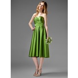 A-Line/Princess Sweetheart Tea-Length Satin Bridesmaid Dress With Ruffle (007000955)
