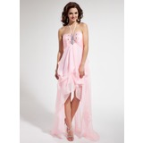 Empire Halter Asymmetrical Chiffon Prom Dress With Ruffle Beading (018008272)