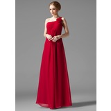 Empire One-Shoulder Floor-Length Chiffon Bridesmaid Dress With Ruffle Flower(s) (007013957)