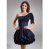 A-Line/Princess One-Shoulder Knee-Length Chiffon Taffeta Cocktail Dress With Ruffle (016008242)
