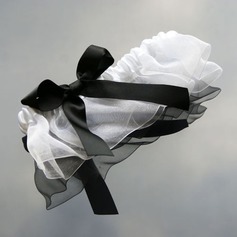 Elegant White Organza And Black Ribbon Wedding Garter (104019496)